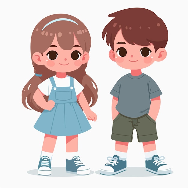 Vector cute boy and girl character flat design logo