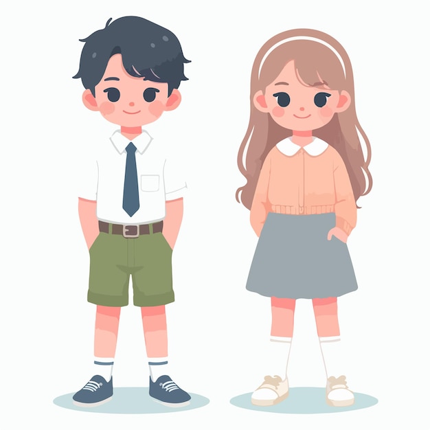 Vector cute boy and girl character flat design logo