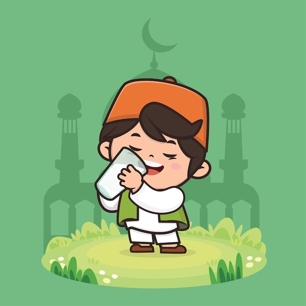 Cute Boy Moslem Ramadan Cartoon character illustration