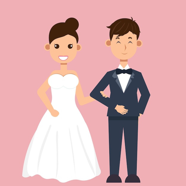 Vector cute bride and groom for wedding invitations card