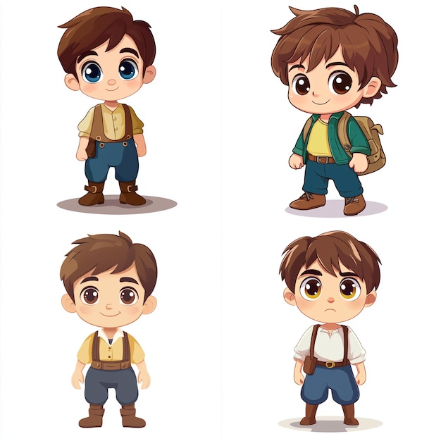 Vector cute brown hair boys