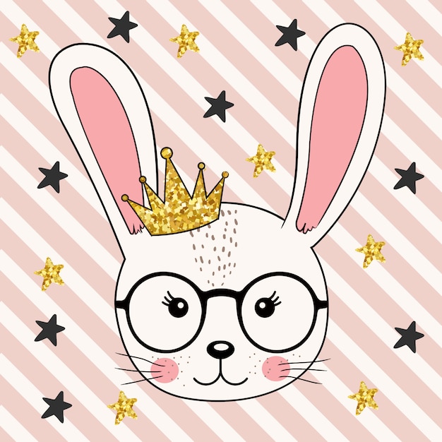 Cute Bunny  Princess Girl with Crown