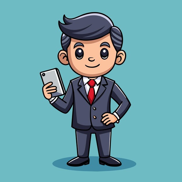 Vector cute businessman talking on phone vector graphic