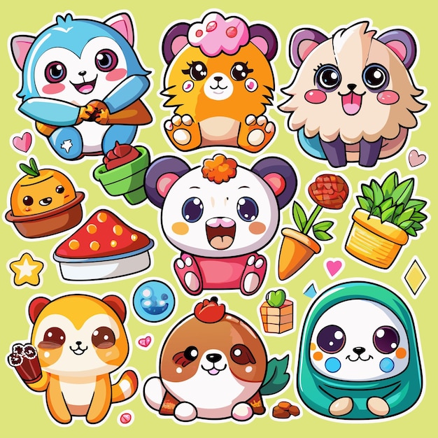 Vector cute cartoon animals with bright colors