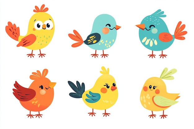 Vector cute cartoon birds clip art