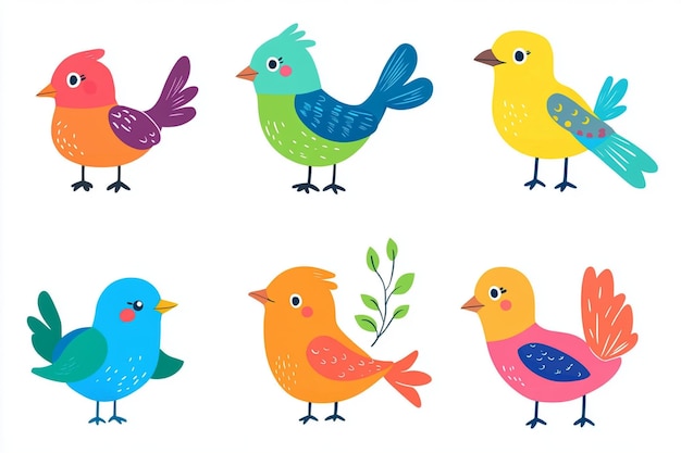 Vector cute cartoon birds clip art