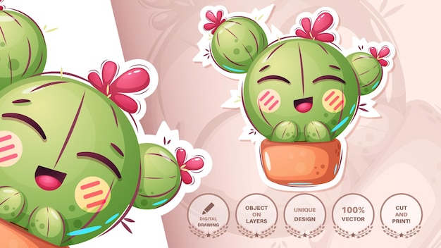 Cute cartoon cactus funny sticker