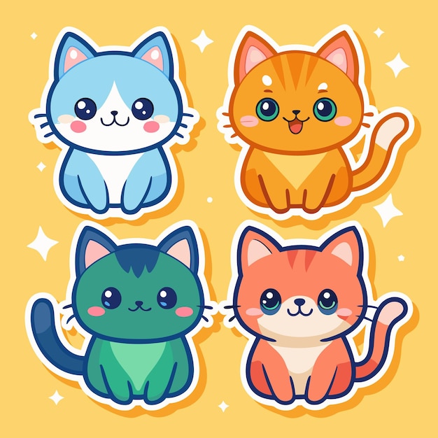 Vector cute cartoon cat stickers