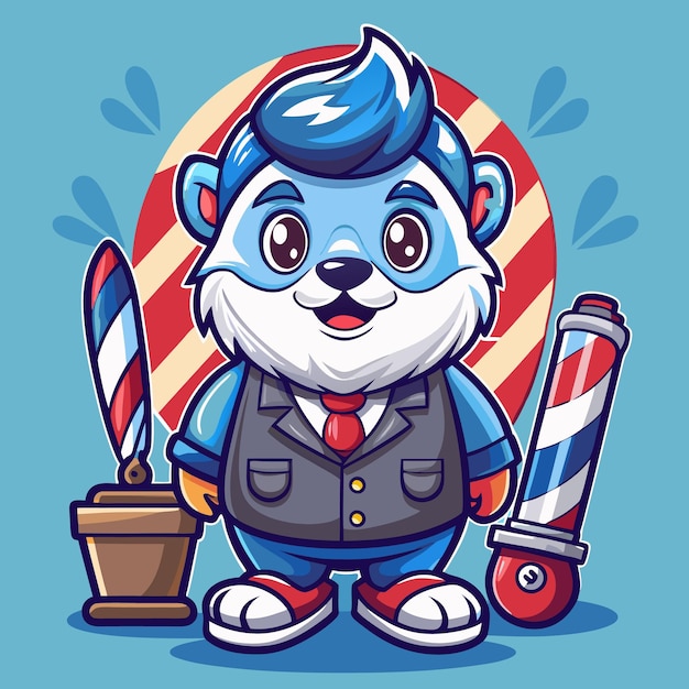 Cute cartoon character of a bear in a barber suit with a razor ideal for children39s books and illustrations