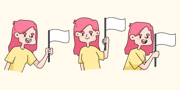 cute cartoon character waving flag concept