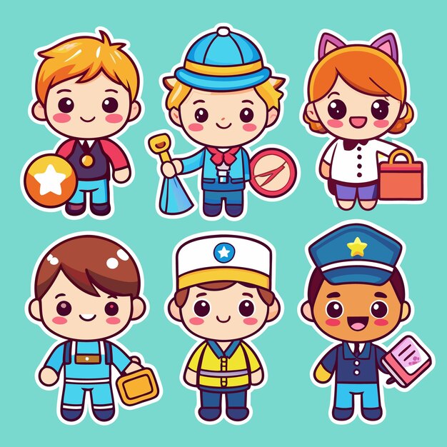 Vector cute cartoon characters in different professions