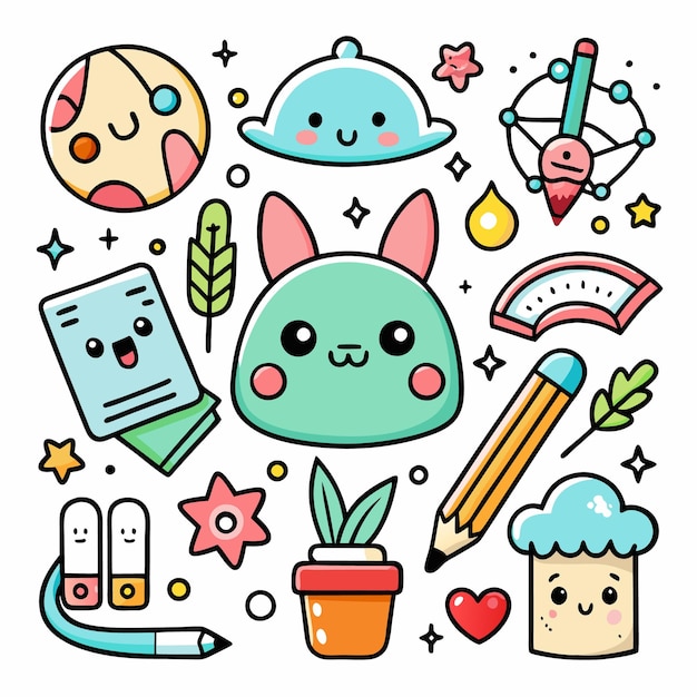 Vector cute cartoon characters and objects perfect for kids design