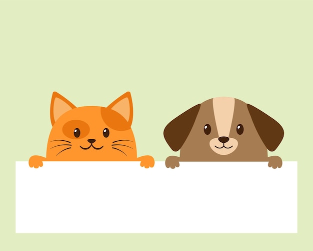 Vector cute cartoon dog and cat