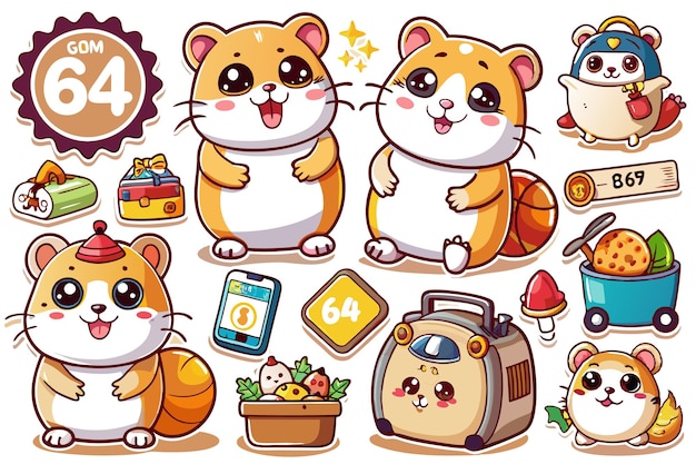 Vector cute cartoon hamster character stickers set