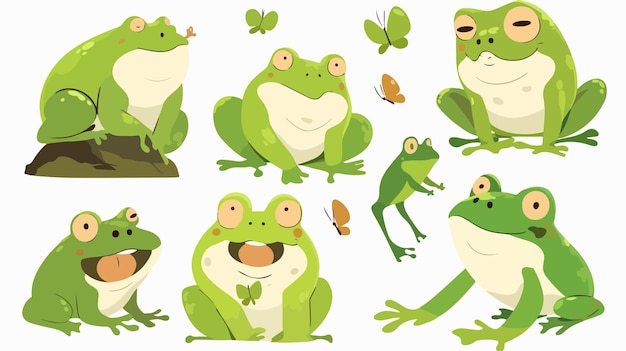 Cute Cartoon Hungry Frog with Sad Smile Resting and Hunting