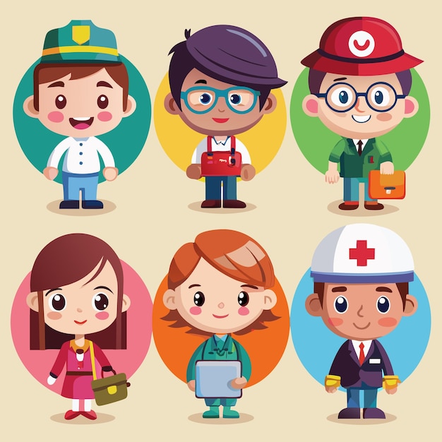 Vector cute cartoon kids in different professions