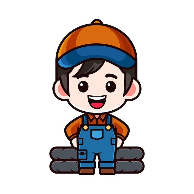 Vector cute cartoon mechanic service technician