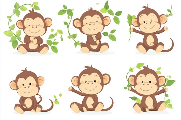 Vector cute cartoon monkey doing activities