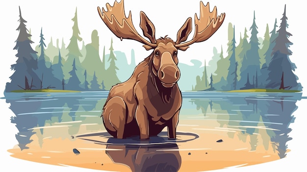 Vector cute cartoon moose sitting and smiling