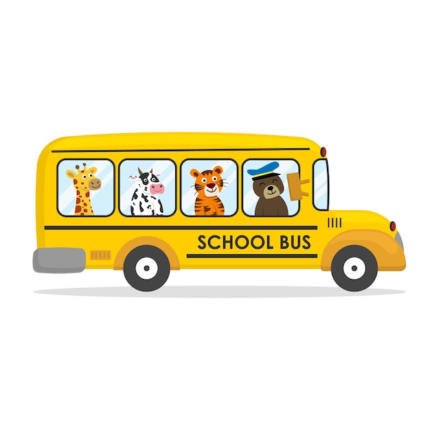 Cute cartoon school bus with animals