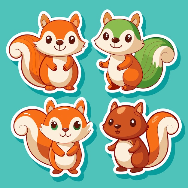 Cute Cartoon Squirrel Stickers with Fluffy Tails