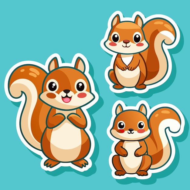 Vector cute cartoon squirrels on a blue background