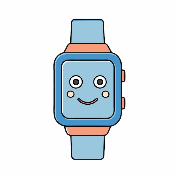 Vector cute cartoon style happy wrist watch mascot with cute eyes and expressive mouth