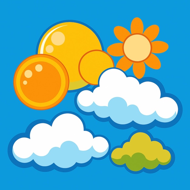 Vector cute cartoon sun and clouds