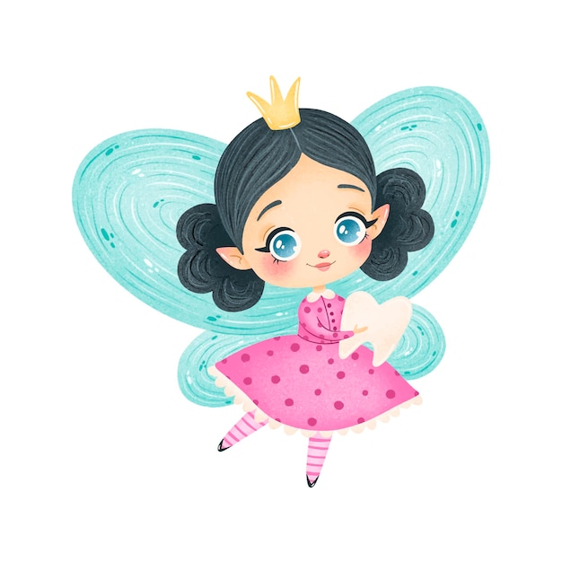 Cute cartoon tooth fairy isolated  