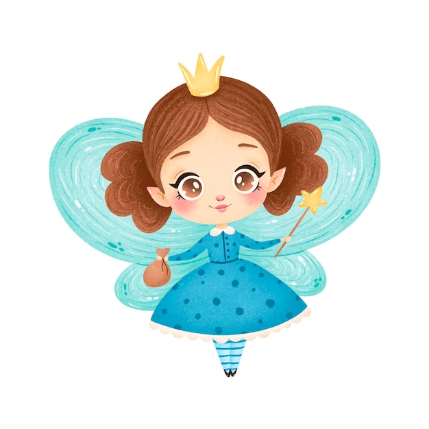 Cute cartoon tooth fairy isolated  