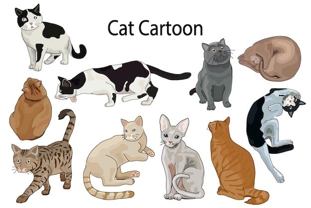 Cute cat cartoon set. Vector illustration for design.