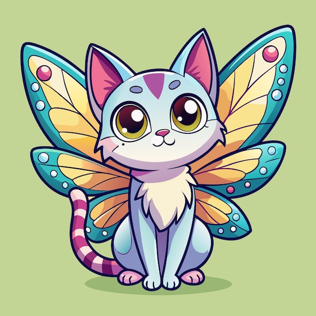 Cute Cat with Colorful Butterfly Wings Vector Clip Art