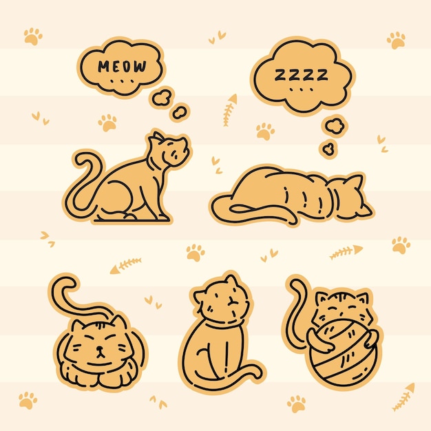 Vector cute cats activities and expressions sticker