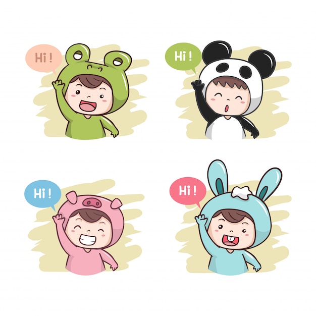 Cute characters say hi! illustration