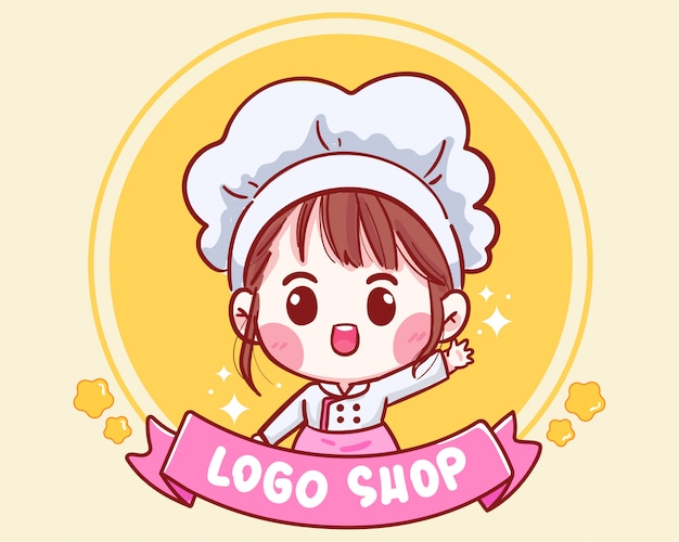 Cute chef smiling for shop logo