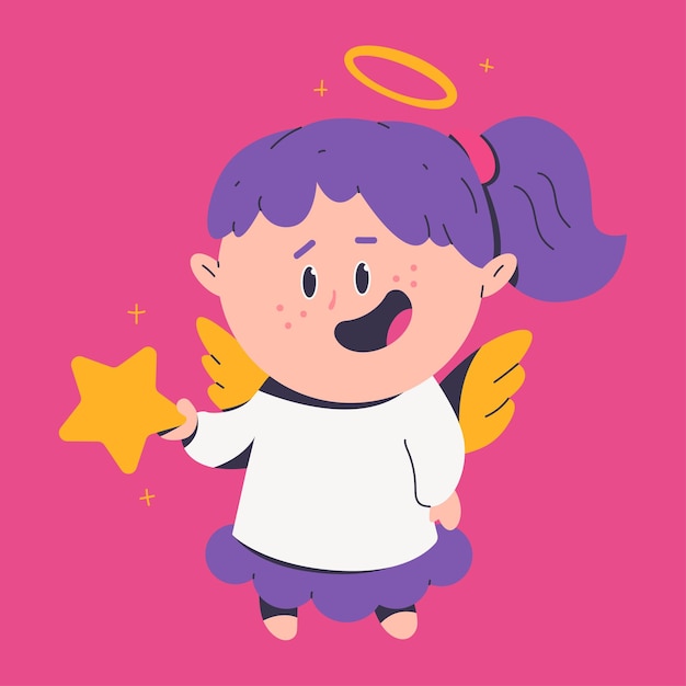 Cute Christmas angel with star cartoon character isolated on background.