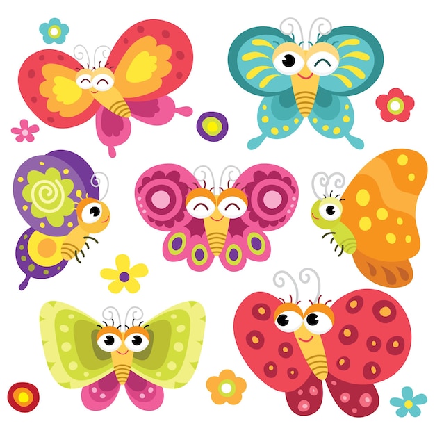 Vector cute and colorful butterflies