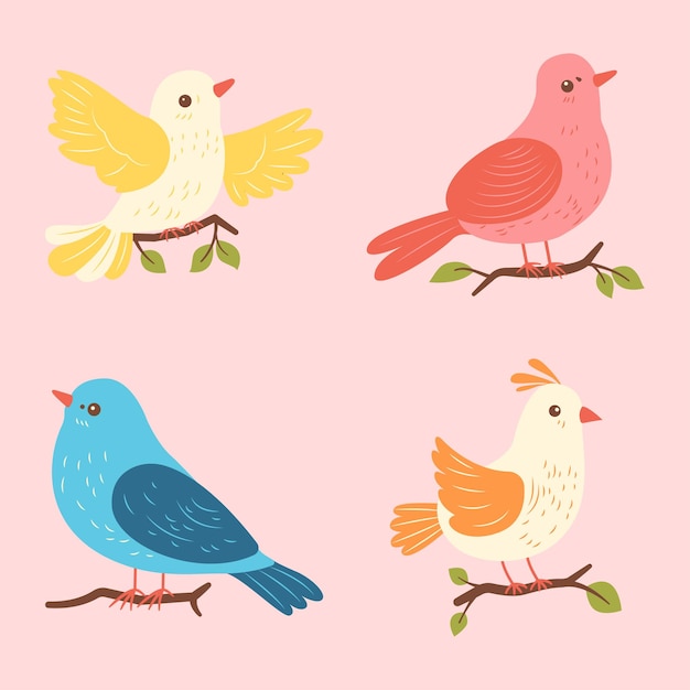 Vector cute colorful dove pigeon bird animal cartoon character perched on tree branch