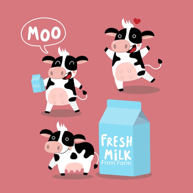 Vector cute cow and milk box