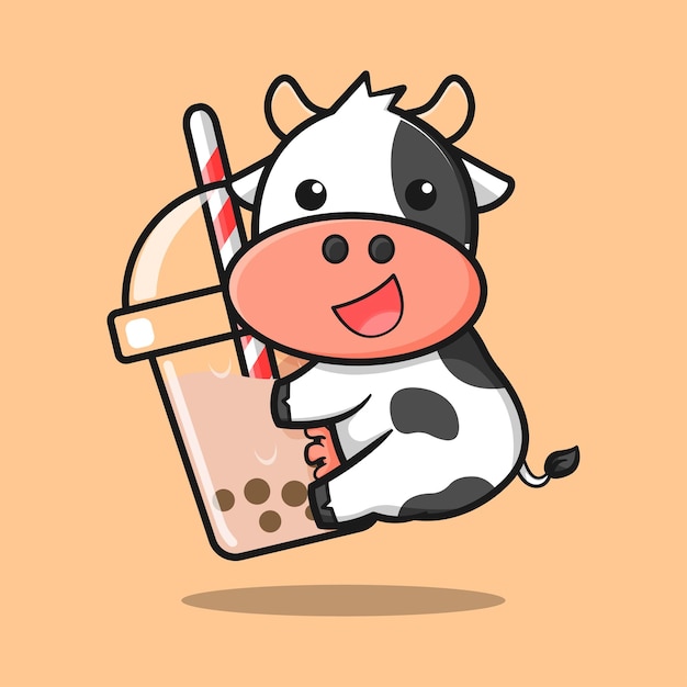 cute cow with  bubble tea   design