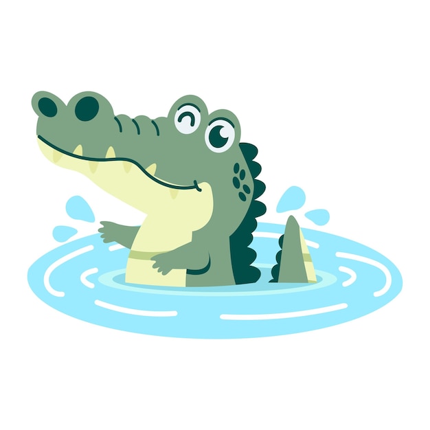 Vector cute crocodile or alligator sticking head out of water