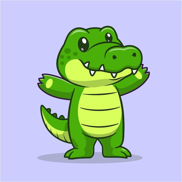 Cute Crocodile Standing Cartoon Vector Icon Illustration Animal Nature Icon Concept Isolated Flat