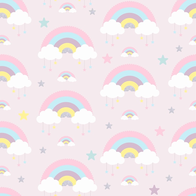 Cute delicate pink rainbow pattern seamless