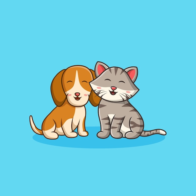 Vector cute dog and cat cartoon adorable vector illustration