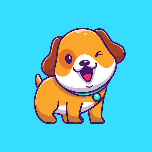 Cute Dog Winking Eye   Icon Illustration. Puppy Dog Mascot Cartoon Character. Animal Icon Concept Isolated