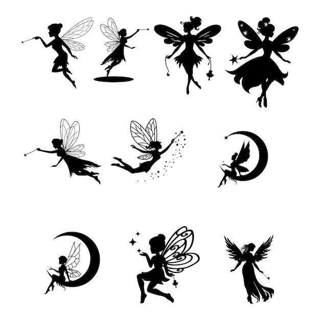 Vector cute fairies silhouettes