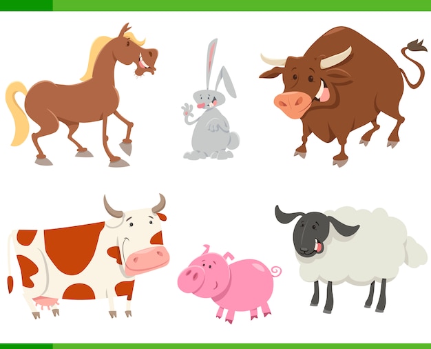 cute farm animals cartoon set