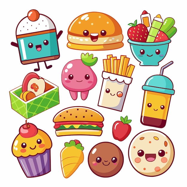 Vector cute food stickers