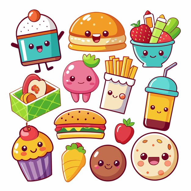 Vector cute food stickers