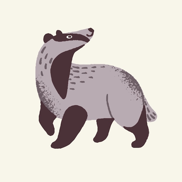 Vector cute forest animal, furry badger. happy woodland fluffy brock with nice fur walk, watch. funny and fuzzy and kind beast, kid and childish style. flat isolated vector illustration on white background.